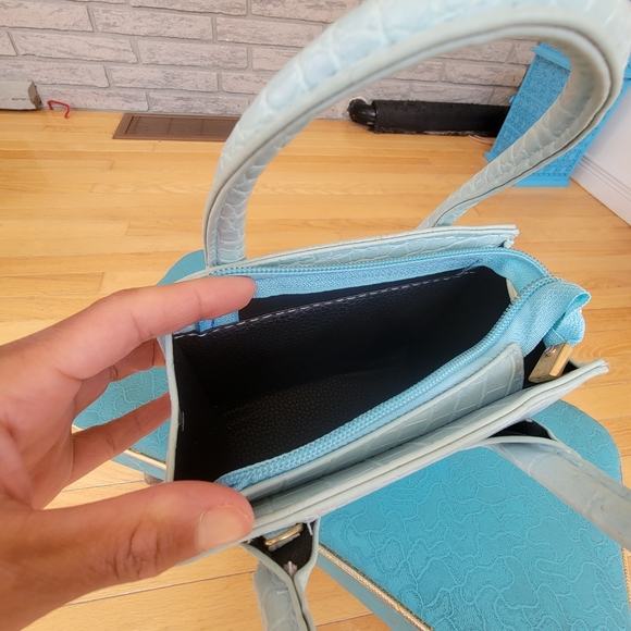 Baby Blue Mini Faux Crocodile Handbag - Picture 2 of 12